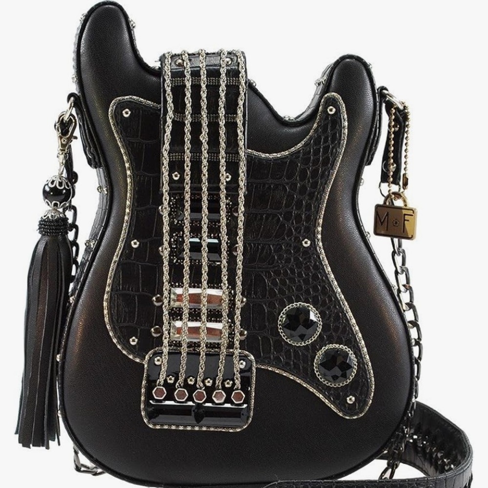 Mary Frances Black Guitar-Inspired Crossbody Bag